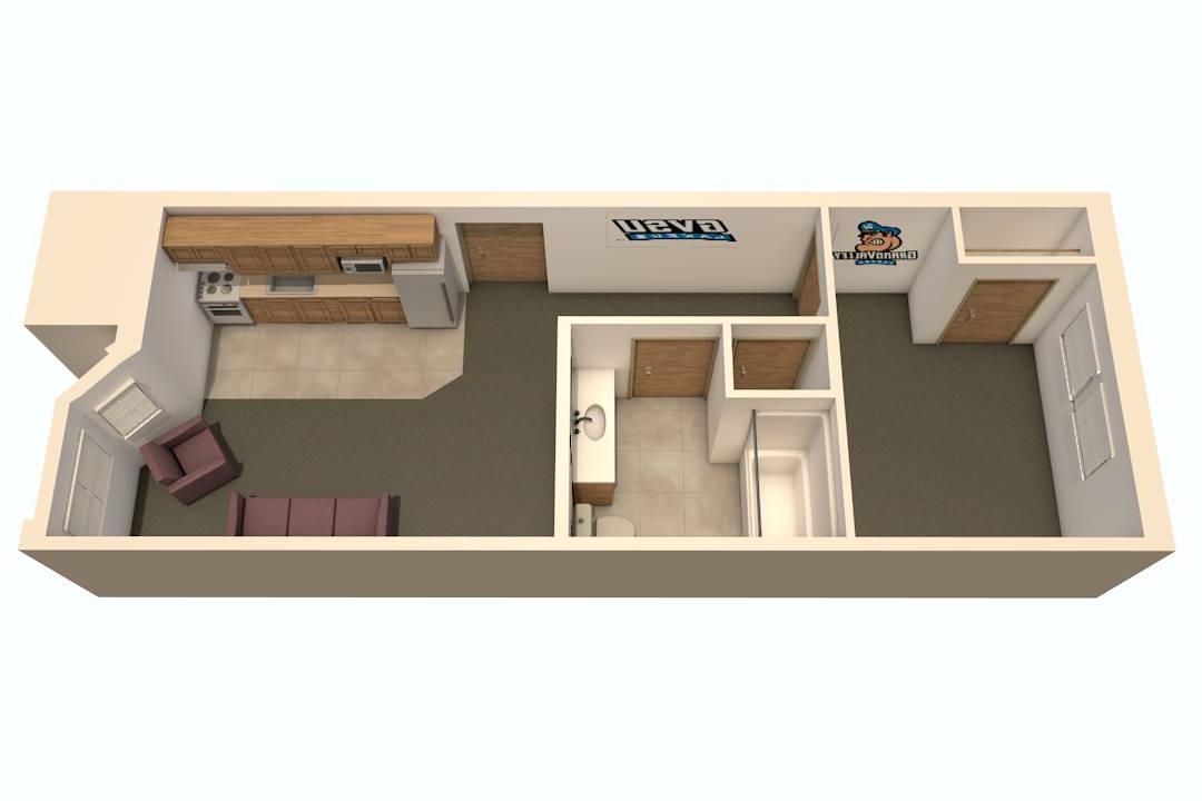 Floor plan for Secchia Hall one-bedroom option.